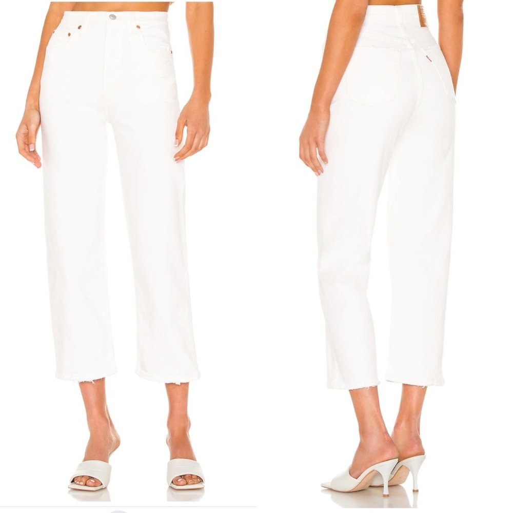 Levi's Premium Ribcage Straight Ankle Jeans 31 Cloud Over White Button Fly - Picture 9 of 9